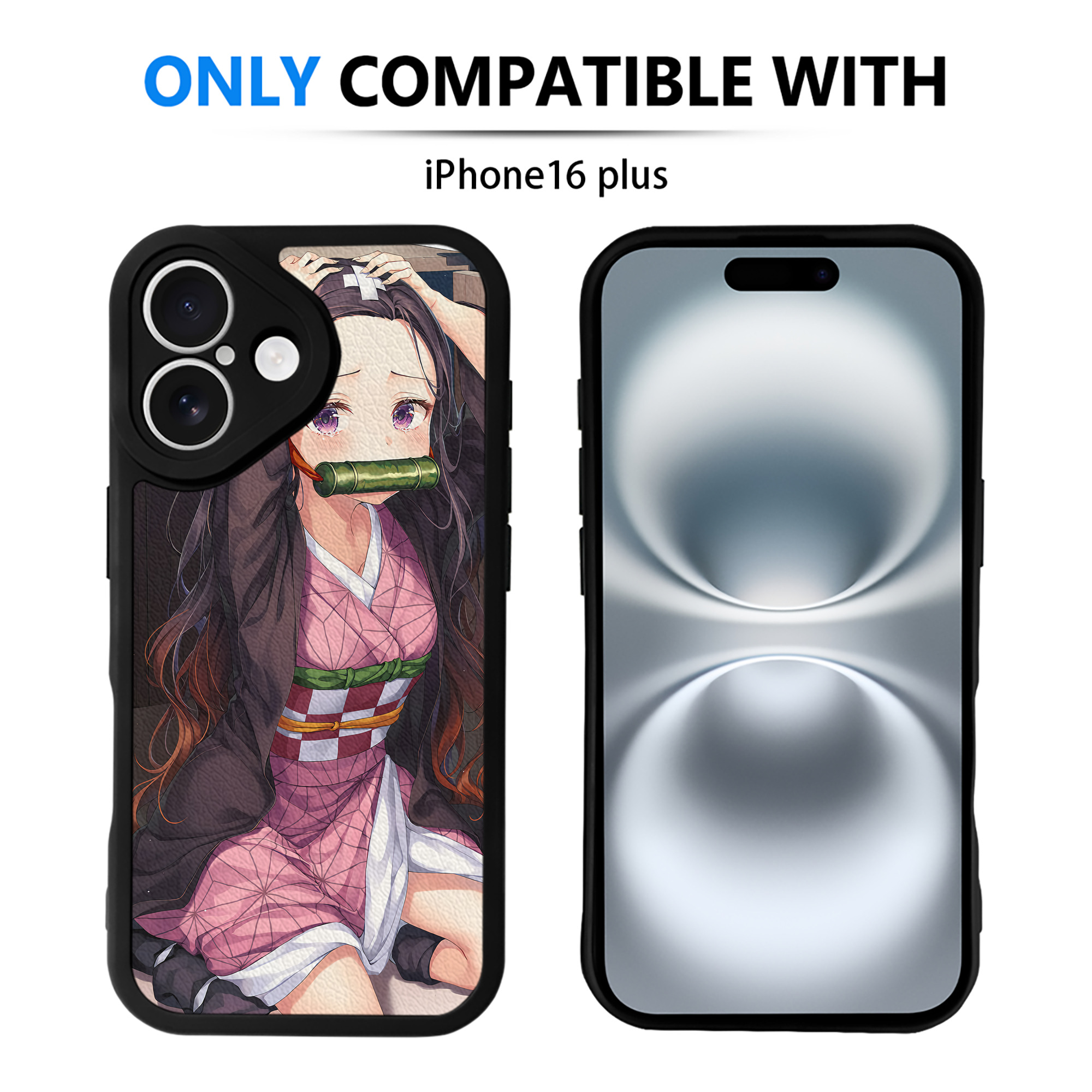 （画像用） 鬼滅の刃（きめつのやいば）竈門 禰󠄀豆子／かまど ねずこ Kamado Nezuko 【iPhone 16シリーズ対応】シリコンスマホケース（レザー調） 材質：シリコン